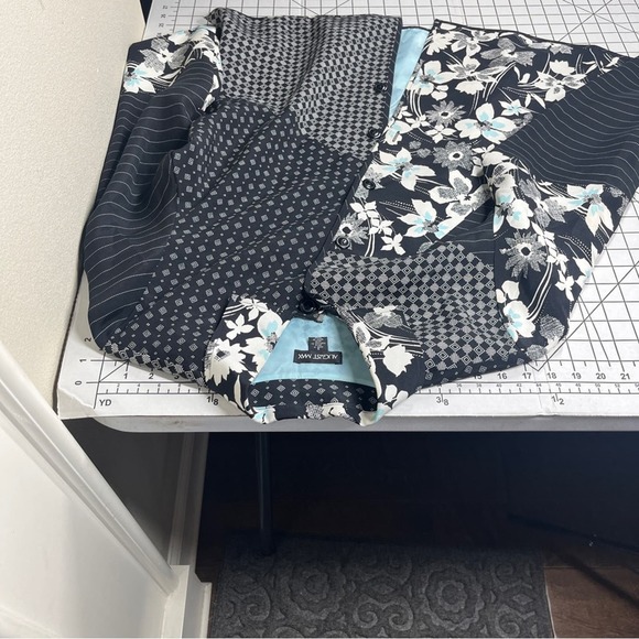 August Max SILK Floral Patchwork Pattern Button Down Lined Blazer Jacket Black - Picture 10 of 11